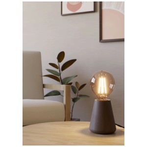 Lampada da tavolo Eglo Asby in legno scuro, lampada di design con lampadina a vista.