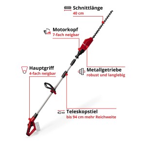 Einhell Power X-Change GE-HH 18/45 Li T Solo : Taille-haie télescopique sans fil pour les haies hautes.