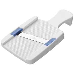 Râpe à légumes Rotho Basic blanche en plastique avec lame tranchante pour cuisine.