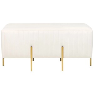 Élégante banquette Beliani Dayton en velours blanc crème avec pieds dorés. Tabouret polyvalent.