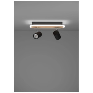 Eglo Rimbocchi LED-Spot mit 2 GU10-Leuchten in Stahl/Holzoptik, schwarz. Deckenleuchte für Innenräume.