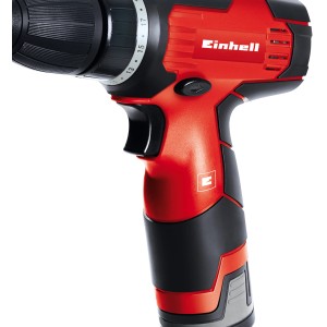 Visseuse sans fil Einhell TH-CD 12-2 Li, 12V, rouge/noir. Inclut batterie, chargeur et coffret.
