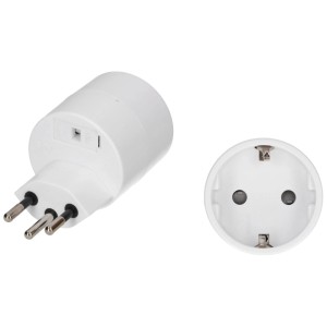 Adaptateur Schuko asymétrique blanc Type 12 pour prises suisses.