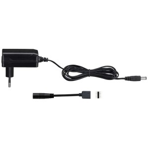 Alimentatore nero Paulmann 12W per strisce LED con spina europea e adattatore.