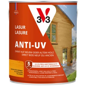 V33 Impregnante per legno Anti-UV Pino Nordico, finitura satinata, latta da 2,5 l. Protezione legno per esterni.