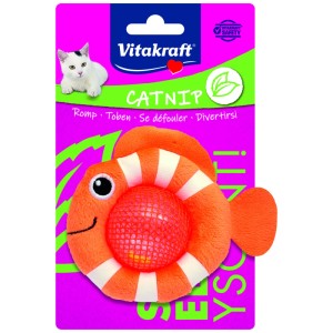 Vitakraft Rasselspielzeug für Katzen, Plüschtier Fisch mit Katzenminze, 9cm.
