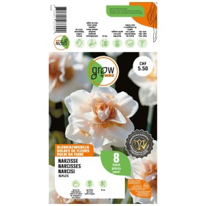 GROW by OBI Narzisse Delnashaugh, weiss-lachsfarbene Blüte. Packung mit 8 Blumenzwiebeln für Garten & Terrasse.