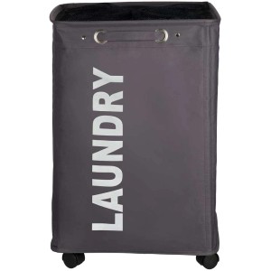 Cesto portabiancheria Wenko Quadro grigio 79l con maniglie e ruote.