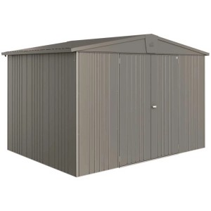 Abri de jardin Europa 5 en gris quartz métallisé, tôle d'acier, avec double porte.