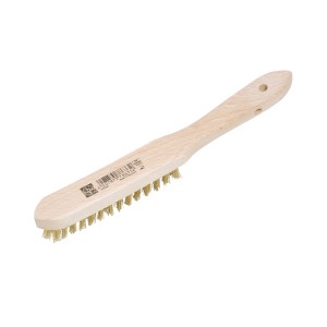 Brosse métallique en laiton LUX, 3 rangs, avec manche en bois pour nettoyer et dérouiller le bois et le métal.