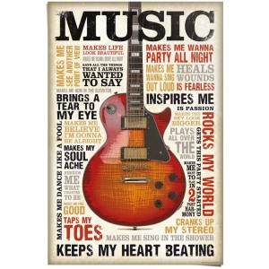Maxi poster « Music is Passion » 61x91,5cm avec guitare et paroles de chansons.