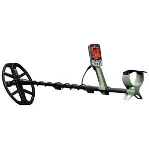 Metal detector impermeabile Minelab X-Terra Pro con schermo LCD e bobina di ricerca.