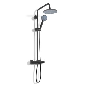 Set doccia a pioggia baliv KBS-23.90 nero opaco con doccetta e soffione per la doccia.