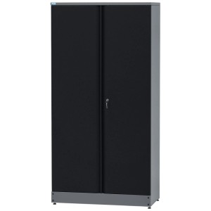 Armoire haute Küpper, noir et gris clair, avec double porte et serrure. Armoire à outils pour atelier et garage.