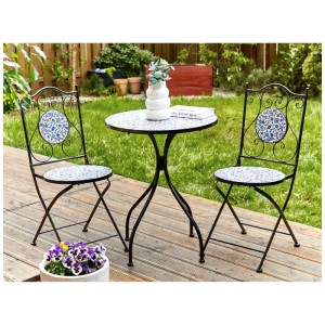 Set bistro Beliani Camprena, metallo nero con mosaico, arredo balcone.