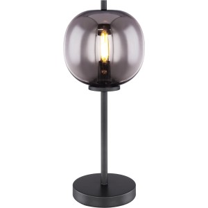 Lampe de table noire Globo Blacky avec abat-jour en verre fumé, idéale comme lampe de chevet.