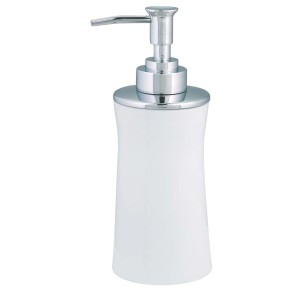 Dispenser sapone Spirella Malibu bianco in porcellana con pompa cromata.