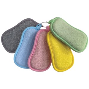 Lot de 5 éponges microfibres MSV de couleurs variées. Éponges de nettoyage polyvalentes avec côté grattant, doux & boucle.
