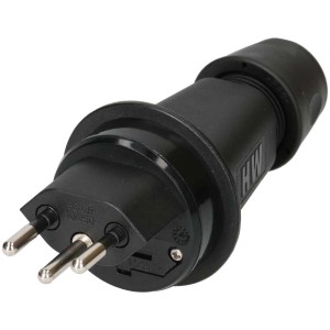 Fiche T13 noire 3 pôles IP55 avec fusible 10A pour chantier et industrie.