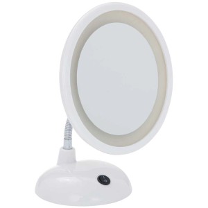 Miroir cosmétique sur pied Wenko LED Style Blanc, grossissement x3 et col de cygne.