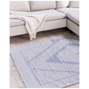 Tapis en coton bleu Ansar (160x230 cm) avec motif géométrique et franges de Beliani.