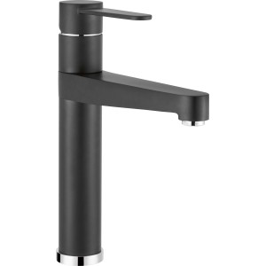 Mitigeur de cuisine noir baliv KI-1210, robinet monocommande à bec haut.