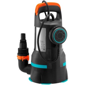 Pompe submersible Gardena 15000 2en1 pour eaux claires et chargées, avec raccord et poignée.