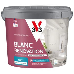 Secchio di pittura per rinnovi V33 Blanc Rénovation Bianco Opaco, 10 l, per pareti e soffitti.