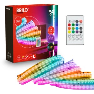 Brilo RGBICW LED-Band 5m, dimmbar, mit Fernbedienung. Buntes, flexibles LED-Band mit COB-Beleuchtung.