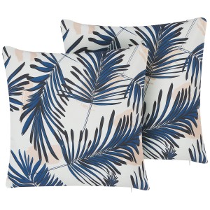 Beliani Elati cuscini da giardino, set da 2, con motivo a palme blu per giardino e patio.