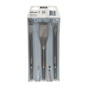 Set scalpelli Bosch SDS plus, 3 pezzi: scalpello piatto, a punta e per piastrelle.