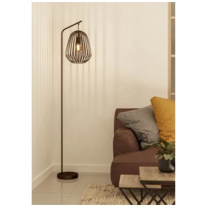Lampadaire en acier bronze Eglo Espinal, 170 cm de haut, avec abat-jour filigrané.