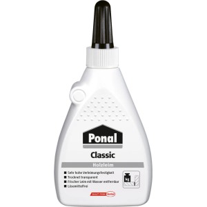 Ponal Colla per legno Classic, flacone da 120g. Colla bianca trasparente a base d'acqua per legno.