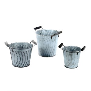 Vasi in zinco Decofinder Wave, bianco lavato, 3 misure. Vasi decorativi con manici.