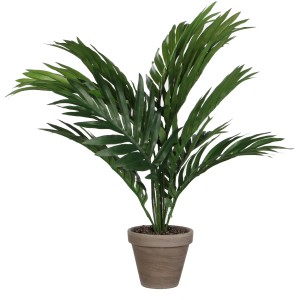 Pianta artificiale di palma Areca verde (H 45 cm) in vaso di terracotta, dettagliata e facile da curare.
