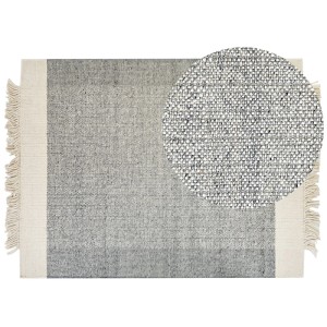 Tapis Beliani Tatlisu gris en laine, 160x230 cm, avec franges. Tapis à poils courts pour salon et chambre.