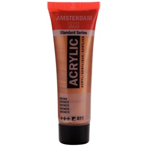 Peinture acrylique Amsterdam Standard Series Bronze 811, tube 20 ml. Peinture acrylique mate, résistante à la lumière.