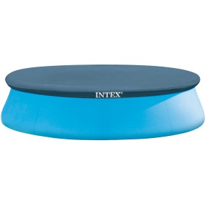 Bâche de piscine Intex pour piscine hors-sol ronde Easy-Pool (Ø 305 cm) grise sur piscine bleue.