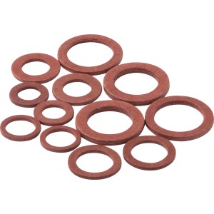 Set da 12 pezzi di anelli in fibra vulcanizzata KÖRO per raccordi a vite in varie dimensioni.