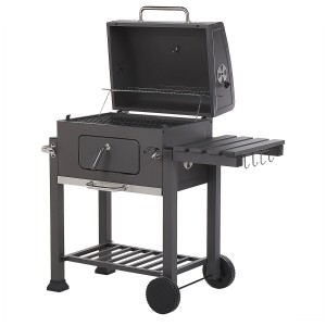 Barbecue à charbon de bois en acier gris Beliani Pavlof avec étagère et roues.