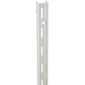 Rail mural en métal blanc, 2 rangées, 200 cm pour systèmes d'étagères.