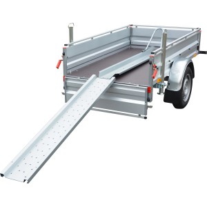 Set trasporto moto Stema per rimorchi auto, composto da binario di supporto, rampa e supporti.