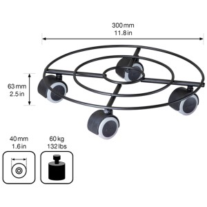 Wagner Rotelle per piante Draht GH 0944, Ø 30cm, nero opaco, con 4 ruote, portata fino a 60kg.