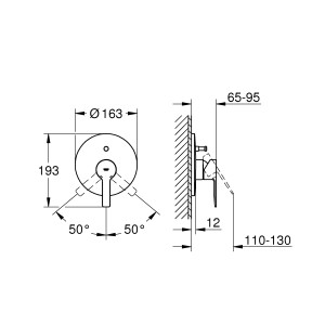 Disegno tecnico: Miscelatore monocomando per vasca Grohe Lineare con dimensioni.