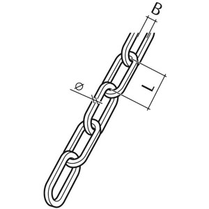 Schizzo di una catena decorativa Conacord in acciaio nero martellato, dettagli sulle dimensioni.