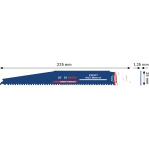 Lame de scie sabre Bosch Expert Multi Material S1159XHM bleue, 225 mm de long, pour matériaux de construction résistants.