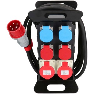Distributeur de courant de chantier avec 2 prises T23, 2 prises T25 et 2 prises CEE 16A, câble de 5 m pour chantiers.