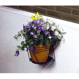 Portavaso da muro antracite con vaso giallo e fiori colorati, Ø 18 cm.