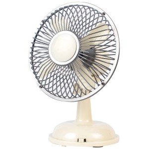 Ventilatore da tavolo retrò Sonnenkönig bianco con griglia metallica e base.