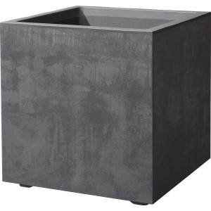 Pot de fleurs carré Deroma Cubo Millennium anthracite aspect pierre naturelle.